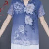 Blue Print Chiffon Blouse Tops V Neck Side Open Summer LY2341 -Ada Fashion Blue Print Chiffon Blouse Tops V Neck Side Open Summer1