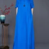 Blue Silk Holiday Dress Oversized Side Open Summer LY7586 -Ada Fashion Blue Silk Holiday Dress Oversized Side Open Summer1