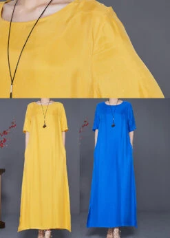 Blue Silk Holiday Dress Oversized Side Open Summer LY7586 -Ada Fashion Blue Silk Holiday Dress Oversized Side Open Summer5