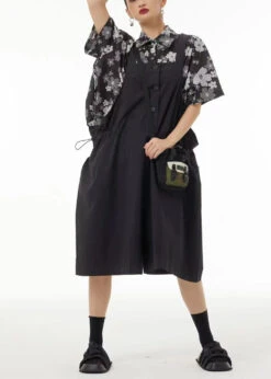 Bohemian Black Oversized Drawstring Cotton Overalls Jumpsuit Jumpsuits Summer TS1036 -Ada Fashion Bohemian Black Oversized Drawstring Cotton Overalls Jumpsuit Jumpsuits Summer5