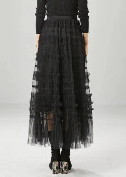 Bohemian Black Ruffled Tulle Vacation Skirts Fall ML1234 -Ada Fashion Bohemian Black Ruffled Tulle Vacation Skirts Fall Ada Fashion 165085815