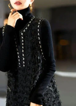 Bohemian Patchwork Tassel Mid Dress -Ada Fashion Bohemian Black V Neck Patchwork Tassel Mid Dress Fall Ada Fashion 175891758