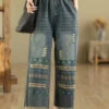 Bohemian Blue Embroidered Pockets Denim Wide Leg Pants Spring QQ1036 -Ada Fashion Bohemian Blue Embroidered Pockets Denim Wide Leg Pants Spring1