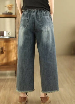 Bohemian Blue Embroidered Pockets Denim Wide Leg Pants Spring QQ1036 -Ada Fashion Bohemian Blue Embroidered Pockets Denim Wide Leg Pants Spring4