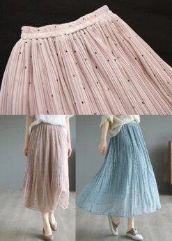 Bohemian Pink Elastic Waist Dot Print Chiffon Skirts Summer LY7207 -Ada Fashion Bohemian Pink Elastic Waist Dot Print Chiffon Skirts Summer4