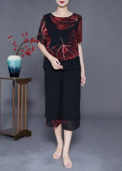 Bohemian Red Print Oversized Chiffon Two Piece Set Women Clothing Summer LY3628