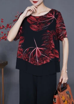 Bohemian Red Print Oversized Chiffon Two Piece Set Women Clothing Summer LY3628 -Ada Fashion Bohemian Red Print Oversized Chiffon Two Piece Set Women Clothing Summer3