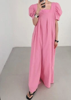 Bohemian Rose Square Collar Oversized Linen Jumpsuits Wide Leg Pants Summer LY1317 -Ada Fashion Bohemian Rose Square Collar Oversized Linen Jumpsuits Wide Leg Pants Summer5