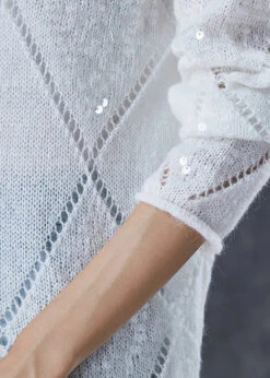 Sequins Hollow Out Knit Sweater Fall -Ada Fashion Bohemian White Sequins Hollow Out Knit Sweater Fall Ada Fashion 178500373