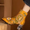 Bohemian Yellow Embroidery Nail Bead Zircon Chunky Heel Boots CZ1012 -Ada Fashion Bohemian Yellow Embroidery Nail Bead Zircon Chunky Heel Boots1