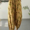 Bohemian Yellow Wrinkled Elastic Waist Crop Lantern Pants LY5027