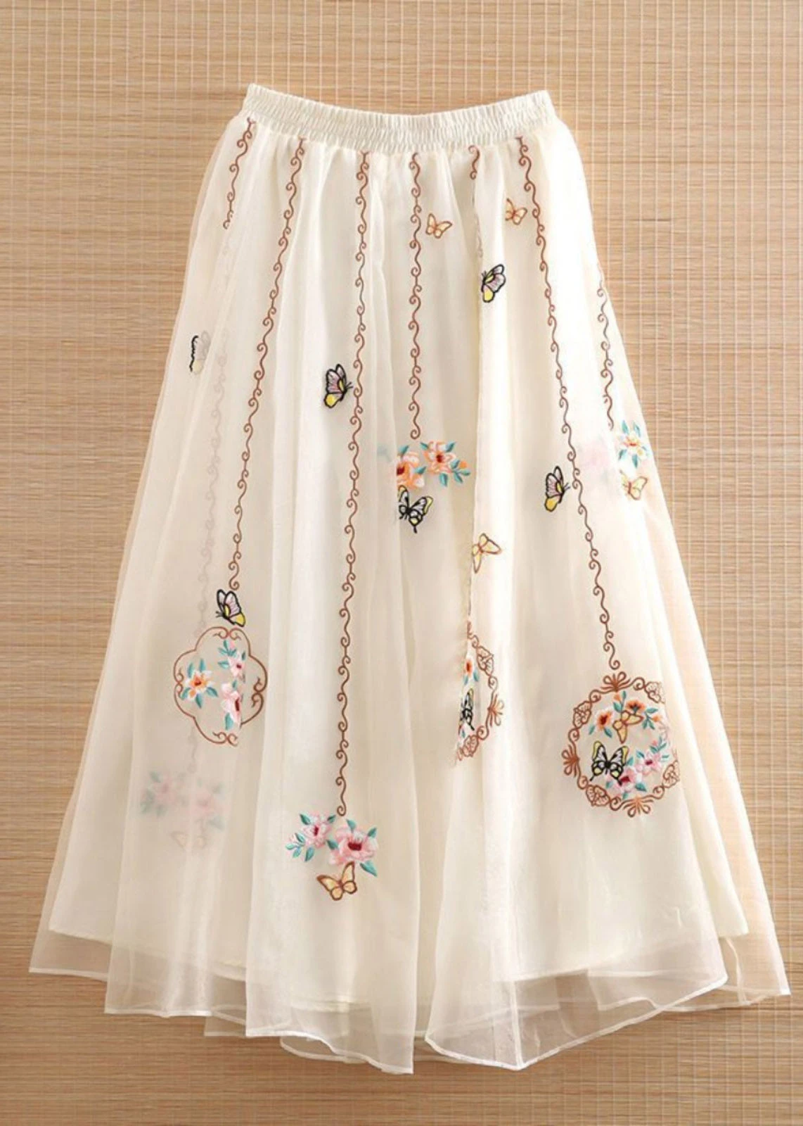 Boho Black Elastic Waist Embroideried Tulle Maxi Skirts Summer LY4427 4 Boho Black Elastic Waist Embroideried Tulle Maxi Skirts Summer LY4427 - Image 2