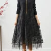 Boho Black Embroideried Tulle Patchwork Knit Long Dress Fall LY9857 -Ada Fashion Boho Black Embroideried Tulle Patchwork Knit Long Dress Fall1