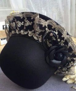 Boho Black Lace Patchwork Floral Woolen Bucket Hat LY541 -Ada Fashion Boho Black Lace Patchwork Floral Woolen Bucket Hat4