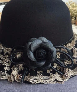 Boho Black Lace Patchwork Floral Woolen Bucket Hat LY541 -Ada Fashion Boho Black Lace Patchwork Floral Woolen Bucket Hat5