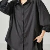 Boho Black Oversized Draping Chiffon Blouses Spring YU1051