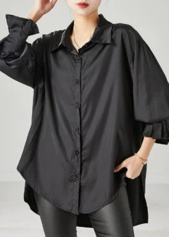 Boho Black Oversized Draping Chiffon Blouses Spring YU1051