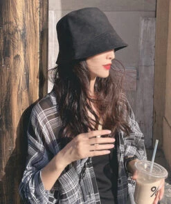 Boho Black Patchwork Solid Velour Cloche Hat LY536 -Ada Fashion Boho Black Patchwork Solid Velour Cloche Hat5