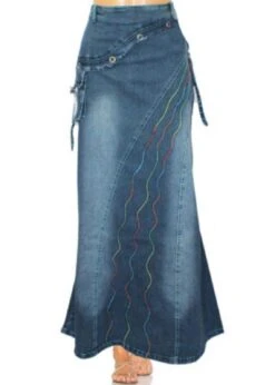Boho Blue Embroideried Patchwork Denim Skirts Summer LY4028 -Ada Fashion Boho Blue Embroideried Patchwork Denim Skirts Summer4