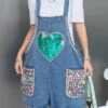 Boho Blue Nail Bead Sequins Patchwork Denim Jumpsuit Shorts Summer LY5227 -Ada Fashion Boho Blue Nail Bead Sequins Patchwork Denim Jumpsuit Shorts Summer1