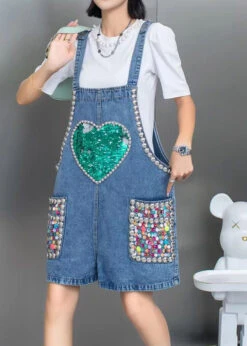 Boho Blue Nail Bead Sequins Patchwork Denim Jumpsuit Shorts Summer LY5227 -Ada Fashion Boho Blue Nail Bead Sequins Patchwork Denim Jumpsuit Shorts Summer3