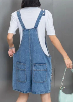 Boho Blue Nail Bead Sequins Patchwork Denim Jumpsuit Shorts Summer LY5227 -Ada Fashion Boho Blue Nail Bead Sequins Patchwork Denim Jumpsuit Shorts Summer5