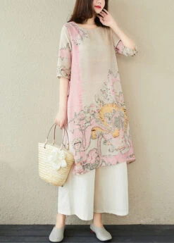 Boho Blue Print O-Neck Side Open Linen Two Piece Set Women Clothing Summer LY1513 -Ada Fashion Boho Blue Print O Neck Side Open Linen Two Piece Set Women Clothing Summer4