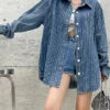 Boho Dark Blue Peter Pan Collar Patchwork Solid Denim Coats Fall LY6054 -Ada Fashion Boho Dark Blue Peter Pan Collar Patchwork Solid Denim Coats Fall1