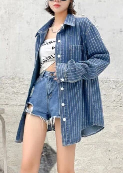 Boho Dark Blue Peter Pan Collar Patchwork Solid Denim Coats Fall LY6054 -Ada Fashion Boho Dark Blue Peter Pan Collar Patchwork Solid Denim Coats Fall3