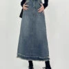 Boho Denim Blue Patchwork High Waist Maxi Skirts Summer TY1029 -Ada Fashion Boho Denim Blue Patchwork High Waist Maxi Skirts Summer1
