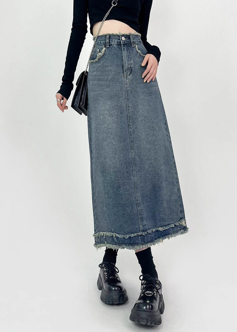 Boho Denim Blue Patchwork High Waist Maxi Skirts Summer TY1029 4 Boho Denim Blue Patchwork High Waist Maxi Skirts Summer TY1029 - Image 2