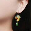 Boho Green Coloured Glaze Chalcedony Agate Cloisonne Floral Fish Drip Drop Earrings LY2200 -Ada Fashion Boho Green Coloured Glaze Chalcedony Agate Cloisonne Floral Fish Drip Drop Earrings1