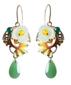 Boho Green Coloured Glaze Chalcedony Agate Cloisonne Floral Fish Drip Drop Earrings LY2200 -Ada Fashion Boho Green Coloured Glaze Chalcedony Agate Cloisonne Floral Fish Drip Drop Earrings5