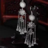 Boho Jade Patchwork Tassel Silver Drop Earrings LY9146 -Ada Fashion Boho Jade Patchwork Tassel Silver Drop Earrings1