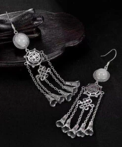 Boho Jade Patchwork Tassel Silver Drop Earrings LY9146 -Ada Fashion Boho Jade Patchwork Tassel Silver Drop Earrings4