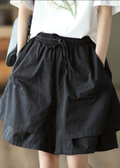 Boho Khaki Pockets Patchwork Elastic Waist Cotton Shorts Summer QQ1027 -Ada Fashion Boho Khaki Pockets Patchwork Elastic Waist Cotton Shorts Summer3