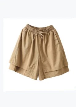 Boho Khaki Pockets Patchwork Elastic Waist Cotton Shorts Summer QQ1027 -Ada Fashion Boho Khaki Pockets Patchwork Elastic Waist Cotton Shorts Summer5