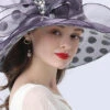 Boho Purple Floral Decorated Ruffles Tulle Floppy Sun Hat LC0473