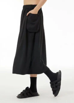 Boutique Black Elastic Waist Oversized Pockets Cotton Skirts Summer TS1033 -Ada Fashion Boutique Black Elastic Waist Oversized Pockets Cotton Skirts Summer4