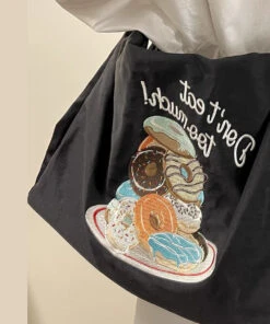 Boutique Black Embroidery Large Capacity Canvas Satchel Bag Handbag SX1006 -Ada Fashion Boutique Black Embroidery Large Capacity Canvas Satchel Bag Handbag5