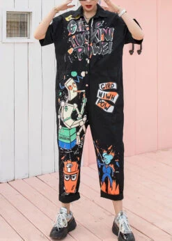 Boutique Black Pockets Cartoon Print Patchwork Cotton Jumpsuits Summer LY3985 9 Boutique Black Pockets Cartoon Print Patchwork Cotton Jumpsuits Summer LY3985 -Ada Fashion Boutique Black Pockets Cartoon Print Patchwork Cotton Jumpsuits Summer3