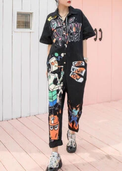 Boutique Black Pockets Cartoon Print Patchwork Cotton Jumpsuits Summer LY3985 10 Boutique Black Pockets Cartoon Print Patchwork Cotton Jumpsuits Summer LY3985 -Ada Fashion Boutique Black Pockets Cartoon Print Patchwork Cotton Jumpsuits Summer4