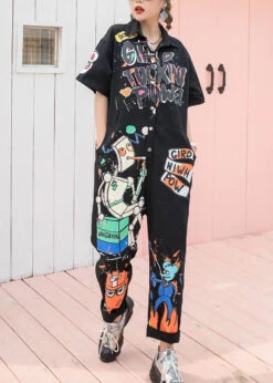 Boutique Black Pockets Cartoon Print Patchwork Cotton Jumpsuits Summer LY3985 11 Boutique Black Pockets Cartoon Print Patchwork Cotton Jumpsuits Summer LY3985 -Ada Fashion Boutique Black Pockets Cartoon Print Patchwork Cotton Jumpsuits Summer5