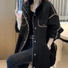 Boutique Black Stand Collar Zip Up Pockets Patchwork Cotton Jacket Fall LY8355 -Ada Fashion Boutique Black Stand Collar Zip Up Pockets Patchwork Cotton Jacket Fall Ada Fashion 149243135