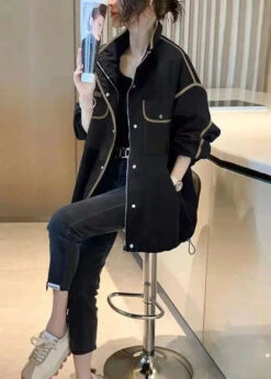 Boutique Black Stand Collar Zip Up Pockets Patchwork Cotton Jacket Fall LY8355 -Ada Fashion Boutique Black Stand Collar Zip Up Pockets Patchwork Cotton Jacket Fall Ada Fashion 149243323