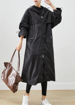 Boutique Black Zip Up Drawstring Spandex Coats Fall ML2481