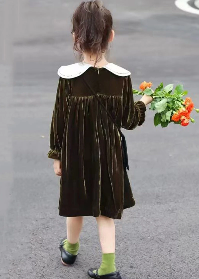 Boutique Blackish Green Wrinkled Patchwork Velour Baby Girls Dress Fall LY9950 6 Boutique Blackish Green Wrinkled Patchwork Velour Baby Girls Dress Fall LY9950 - Image 4