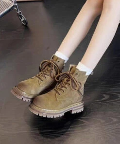 Boutique Cross Strap Splicing Chunky Boots Brown Suede ML1701 -Ada Fashion Boutique Cross Strap Splicing Chunky Boots Brown Suede5 0786f30e 196a 4e31 8eef 1ffa80daa185