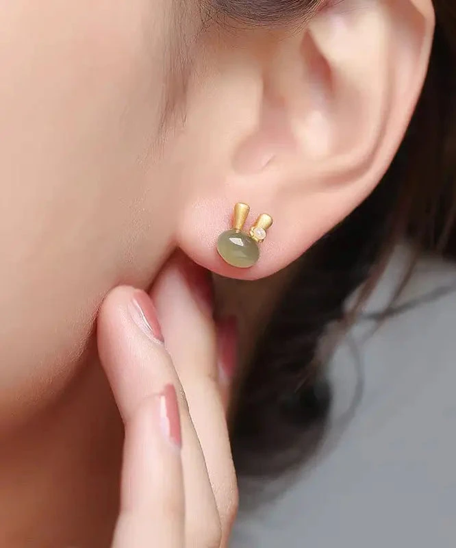 Boutique Cyan Sterling Silver Overgild Jade Resin Little Rabbit Stud Earrings LY8608 4 Boutique Cyan Sterling Silver Overgild Jade Resin Little Rabbit Stud Earrings LY8608 - Image 2