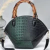 Boutique Green Embossed Splicing Faux Leather Tote Handbag ML2179